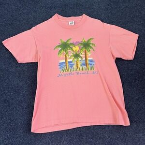 Myrtle Beach Shirt Mens Large Pink Palm Trees Graphic South Carolina Tee